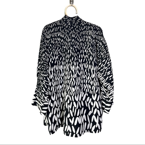 EMMELLE NYC Open Front Kimono Coat Layer Black White Jacket Size Large Luxury - Picture 2 of 14